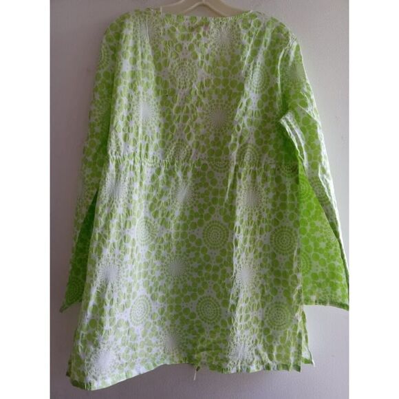 NWT Jeanine Johnson Women Green/White 100% Cotton Swimsuit Coverup Dress Large - Picture 3 of 9